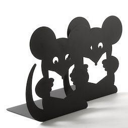M-84/mouse, Boekensteunen met dierenmotief, gepoedercoat staal, set van 2, muis, niet magnetisch!