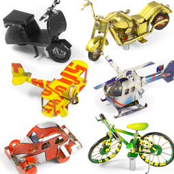 MCAR-01, MadagasCAR, mini vehicles made of old tin cans, with rod magnets on the bottom