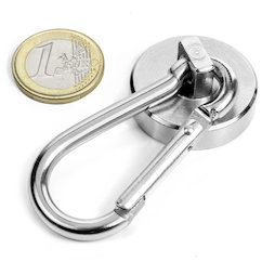 KTN-32, Imán en recipiente con mosquetón Ø 32 mm, largo del mosquetón: 60 mm