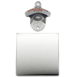 M-40/steel, Apribottiglie da parete, con raccoglitore magnetico di tappi a corona, Accessori per il montaggio inclusi, copertura in acciaio inox